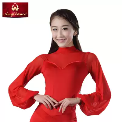 Amy dance clothing national standard dance clothing female adult new lantern sleeve high neck fashion modern dance top practice clothing