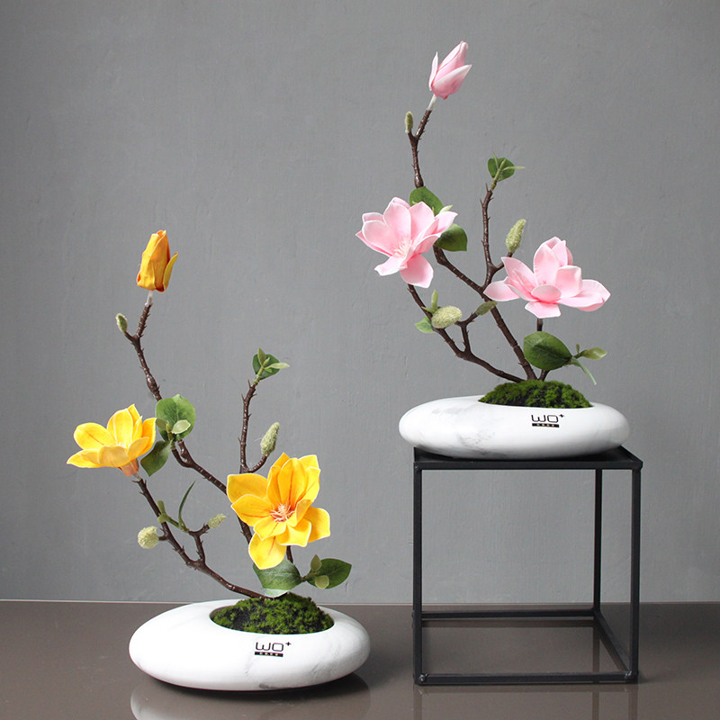 High-grade exquisite simulation magnolia desktop flowers Fake flower dining table Living room counter decoration floral ornaments New Chinese potted plants