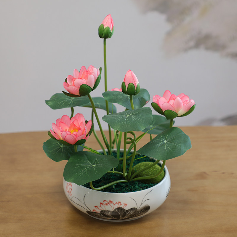 Simulation lotus ornament water lily lotus flower pot Zen flower pot Chinese wind Buddha for flower blue and white porcelain ink vase