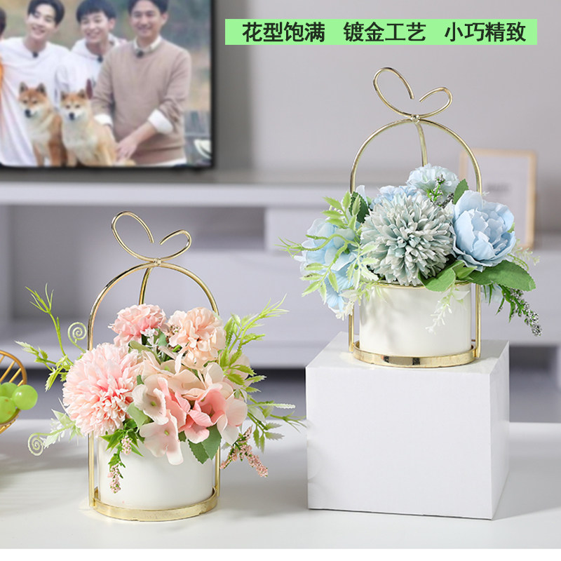 wo fake flower decoration Small dining table flower table dining room fake flower bedroom romantic decoration Blue hydrangea