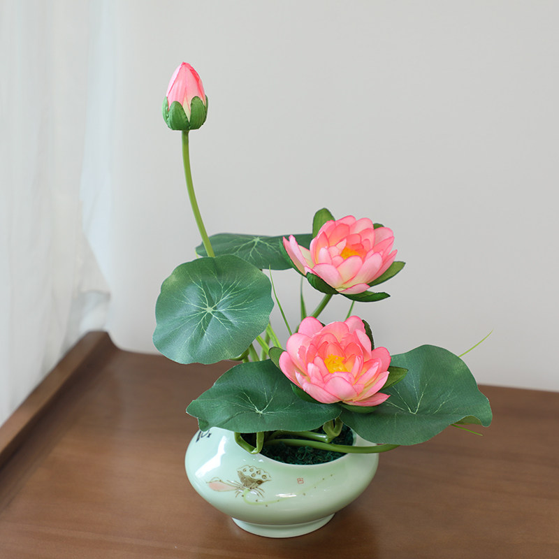 wo Buddha lotus decoration artificial flower simulation flower decoration table tea set decoration decoration Buddha flower bouquet