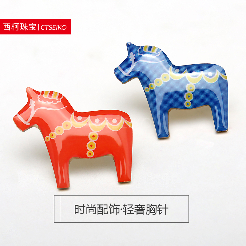 Sweden Dara Trojan metal badge Swiss mascot cartoon painted pony brooch custom travel souvenirs