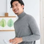 Áo len cashmere nam cao cổ áo len trẻ trung cao cổ áo len mới mùa thu và mùa đông ấm áp kinh doanh áo len màu rắn quần áo mùa đông nam giới