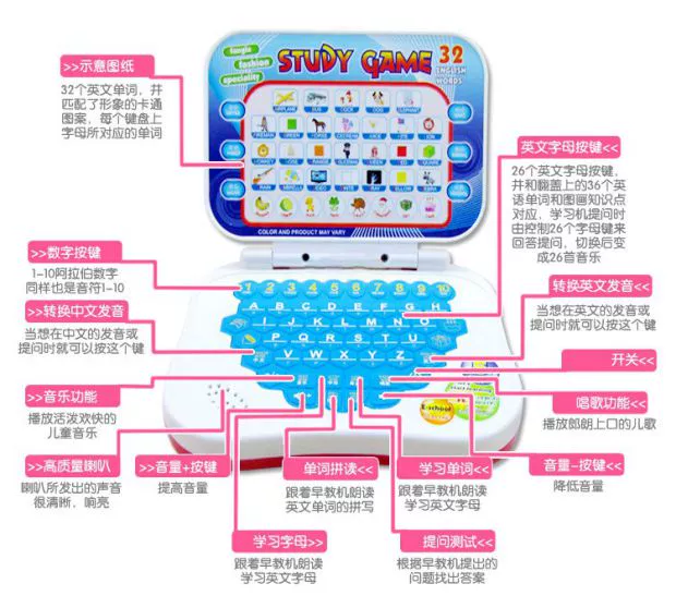 Máy học trẻ em thông minh giáo dục sớm máy chấm đọc máy miễn phí câu đố máy tính xách tay máy tính đồ chơi học sinh