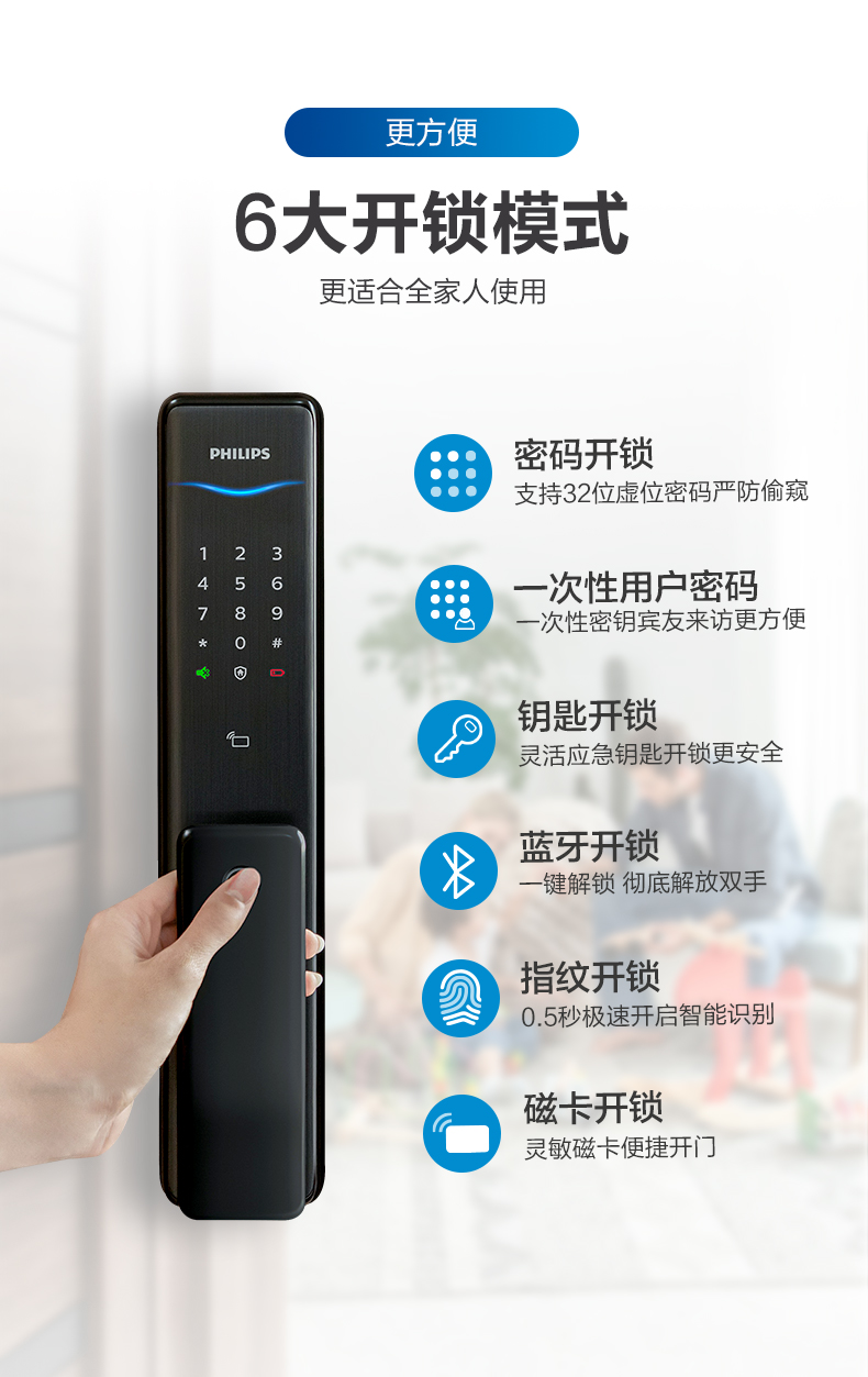 飞利浦 全自动指纹锁 家用防盗门电子锁 高性价比之选 图11