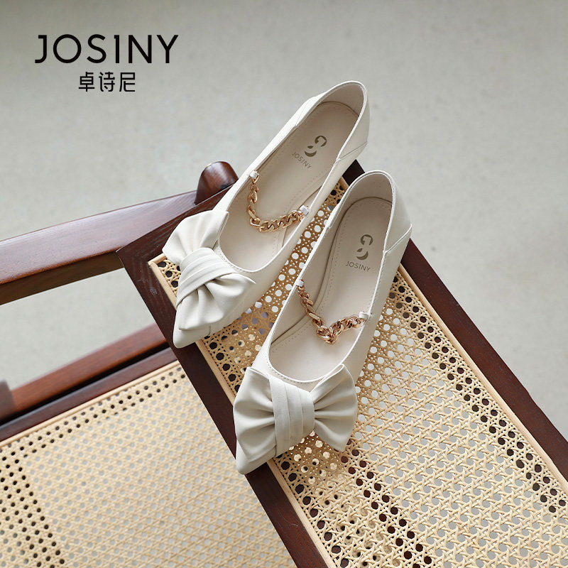 josiny chapels 2022 summer autumn new light mouth butterfly knot shoes female pointed fairy wind coarse heel flat bottom shoes