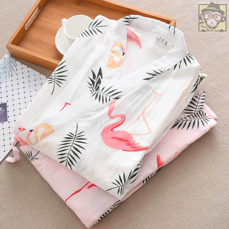 Chiếc váy ngủ dễ thương japanese ròng đỏ áo choàng áo choàng tắm pajama symmy nữ mùa hè mùa thu áo choàng dài tay đổ mồ hôi bộ đồ ngủ hấp.