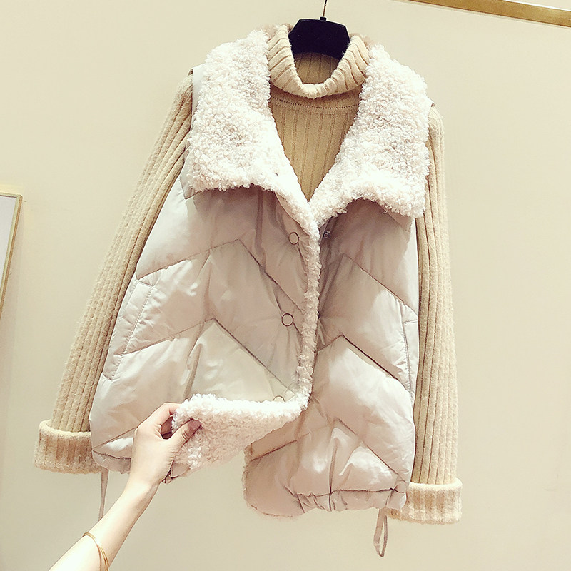 Tide brand lamb hair vest women short fall/winter 2021 new fashion cane shoulder loose versatile down jacket jacket women