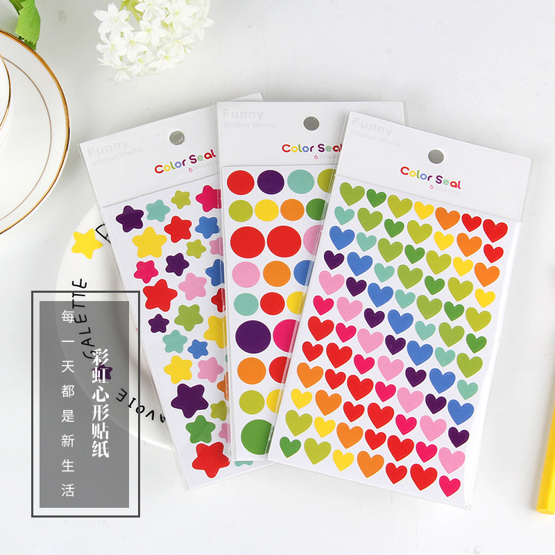 Color Loving Stars Small Dots Stickers Mobile Phone DIY Album Sticker Children Teacher Adhesive Painting Loving Round Point Pentagram Child Reward Praise Sticker Elementary School Kids Po Dot Cute Little Stickers