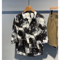 Men Trends Handsome Loose Casual Shirts 2021 Summer Thin style Fashion 100 lap 70% Sleeves Printed Lining