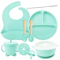 Мятный зеленый [Bib+маленькая всасывающая чашка+двухлепая (с крышкой)+чашка Panda (с крышкой с закусками)+Pacifier+щетка+деревянная ручка ложка]