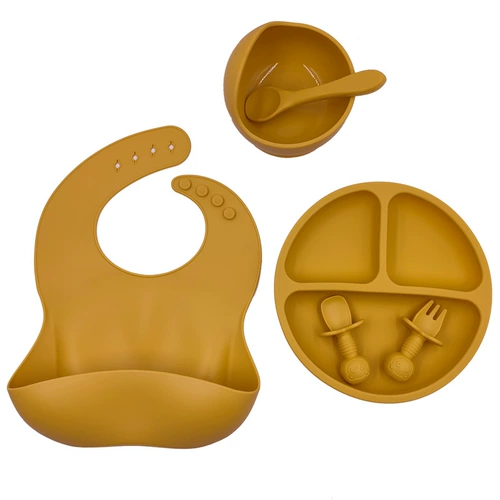 Детская силиконовая обеденная тарелка, ложка, слюнявчик, посуда, комплект для еды