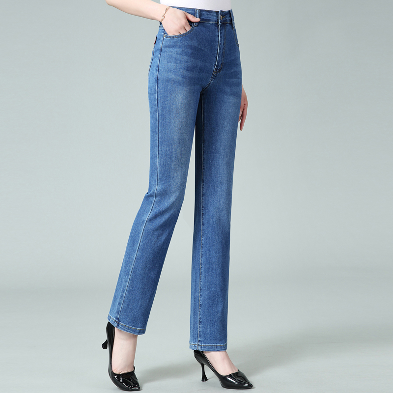 Summer Thin Straight-Leg Jeans for Women, Mom Style, Stretchy Pants, Middle-Aged Women's Casual Long Pants, Middle-Aged and Elderly Women's Pants