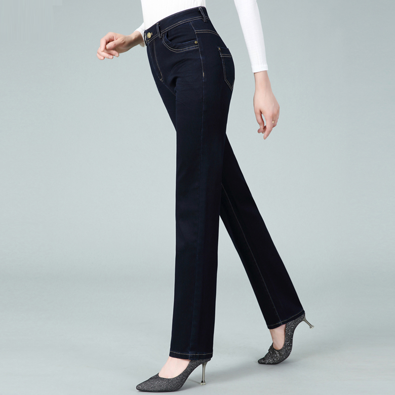 2024 Spring and Autumn New Style Mom's Straight-Leg Jeans Women's High-Waisted Stretchy Loose Casual Long Pants Middle-Aged and Elderly Women's Pants