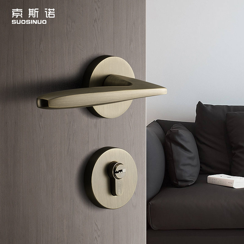 Door Lock Indoor Bedroom House Door Lock Nordic Green Ancient Bronze Split Lock Home Brief Magnetic Suction Lock Modern Solid Wood Door Lock 