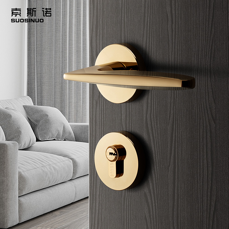 Door lock Indoor bedroom Mute Room Door Lock Nordic Golden Two-style Lock Three-piece Home Minimalist Solid Wood Door Lock