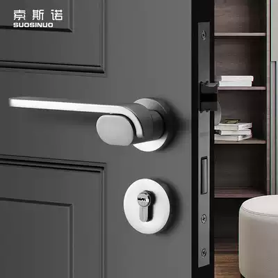 Door lock interior bedroom silence room door lock Nordic nickel drawing two-piece lock three-piece simple modern household door lock