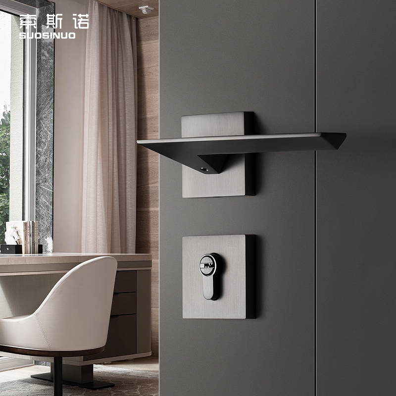 Nordic door lock indoor bedroom mute split lock black gray door lock American room magnetic door lock simple lock