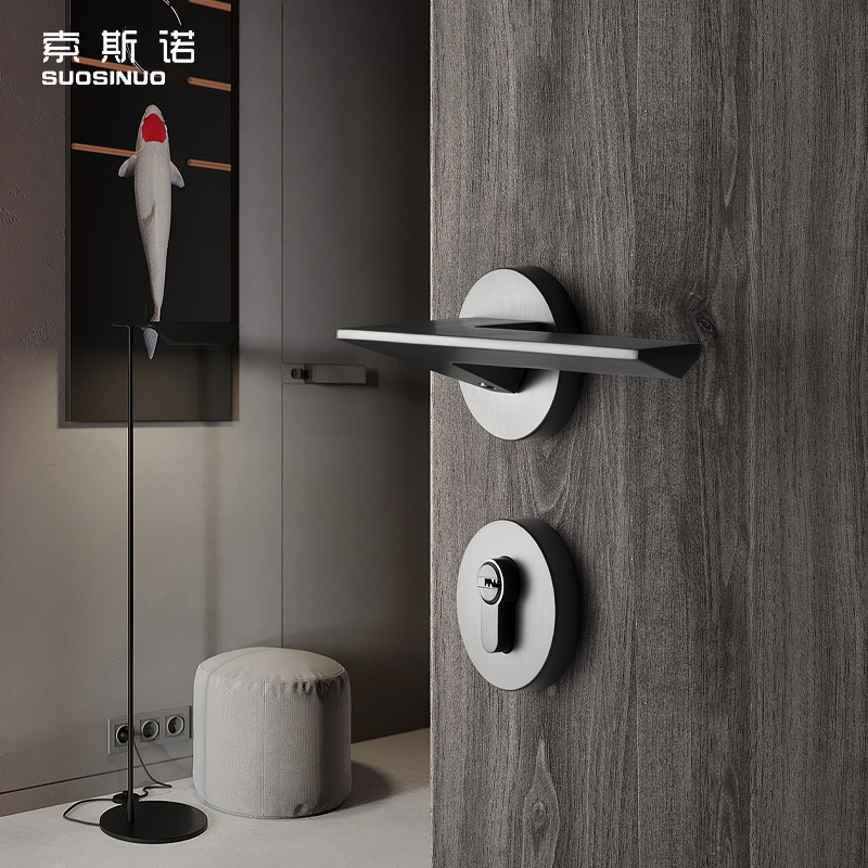 Nordic Door Lock Indoor Bedroom Mute Room Door Lock Home Toilet Magnetic Attraction Door Lock Modern Black Grey Split Lock 