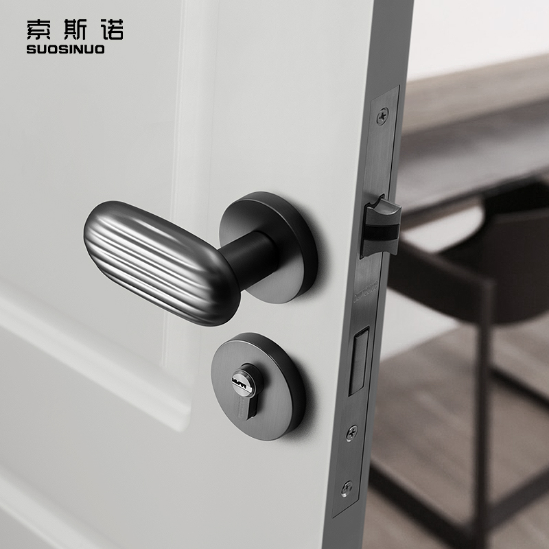Nordic Door Lock Indoor Bedroom Mute Room Door Lock Modern Minima Black Nickel Wire Drawing Two-piece Lock Makeup Room Magnetic lock
