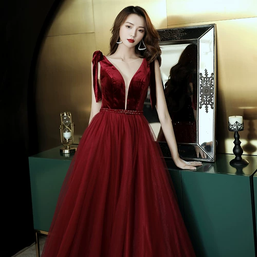 Длинное бордовое вечернее платье, коллекция 2021