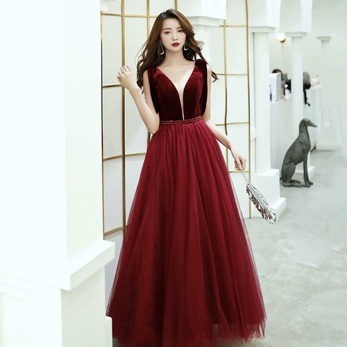 Длинное бордовое вечернее платье, коллекция 2021
