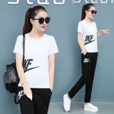 Хлопковый спортивный костюм, тонкие штаны, дышащий комплект для отдыха, для бега, короткий рукав