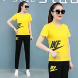 Хлопковый спортивный костюм, тонкие штаны, дышащий комплект для отдыха, для бега, короткий рукав