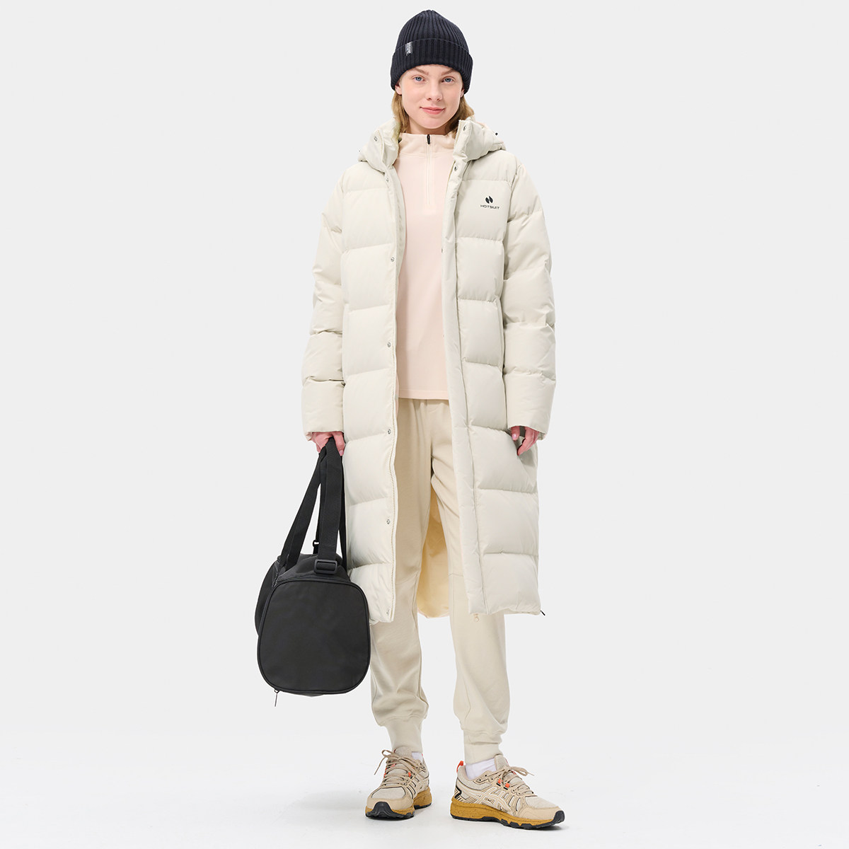 hotsuit after the show long down jacket girl 2022 Winter wind anti - thickening heat insulation plume down knee in new