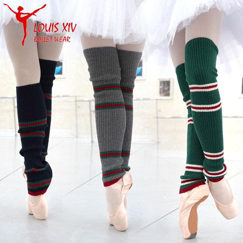 Louis fourteen ballet dancer Cashmere Striped Knit Practice Warm Socks leg sleeve Leg Guard Mid-Length