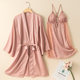 Summer pajamas women's sexy ice silk thin nightgown nightdress two-piece sexy belt chest pad home clothes silk suit