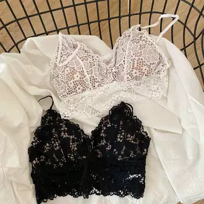 French sexy back underwear, big chest, small without steel rims, summer thin lace vest-style girl underwear set