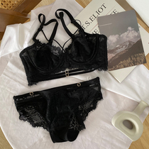 European and American style ultra-thin lace hollow steel ring bra big chest small sexy underwear set summer