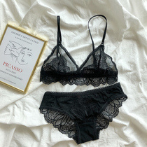 XIAOMiWU light and thin lace embroidery triangle cup without steel ring breathable big chest display small underwear set
