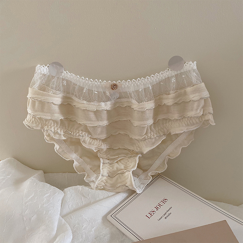 Pure Cotton Girl Day Ensemble Cute Sweet panties Agaric Side Cotton fabric Breathable Lace lace Triangle pants