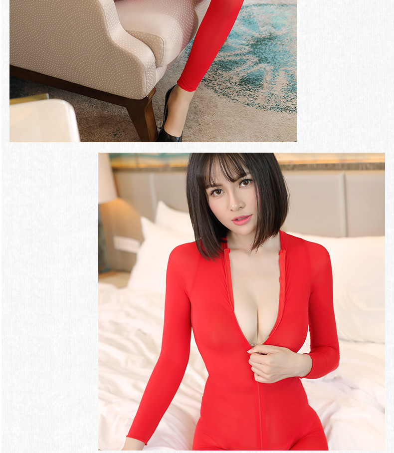 Đồ lót mới gợi cảm đôi đầu dây kéo siêu mỏng cơ thể trong suốt jumpsuit với dây kéo từ cổ có thể được mở đến mông áo liền thân gen bụng định hình