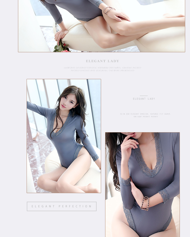 2018 mới áo nĩa cao gợi cảm đồ lót chết thư viện nước ren tay áo dài cám dỗ mượt mà jumpsuit dầu bộ quần áo định hình