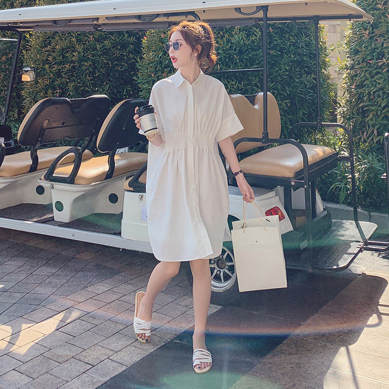 Pregnant Woman Summer Dress White Shirt Dress 2022 Tide Moms New Loose Large Size Gestational Late Ocean Dress Summer Fashion