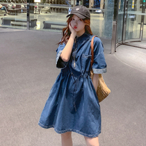 Maternity dress Summer new Korean version of hot mom loose belly cover denim dress small pregnant skirt