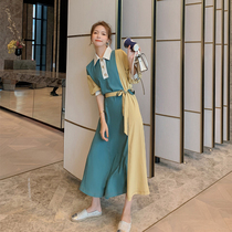 Maternity dress trendy mother Western style loose mid-length over-the-knee chiffon skirt Casual contrast color net red summer skirt