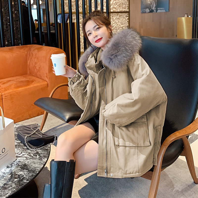 Pregnant women's winter cotton jacket female Korean version loose small pregnant mother cover belly cotton wool inner bile hooded pie overcome jacket