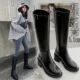 Giày bốt nữ dài Knight boots 2020 mùa đông mới giày da cao cổ đế bệt mới, phần gót cao bên trong nhỏ hơn giày ống dài đến đầu gối - Giày ống