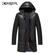 Kaiser Caesar nam Hood dài Da Xuống Jacket Henning da lộn Feather khoác mùa đông