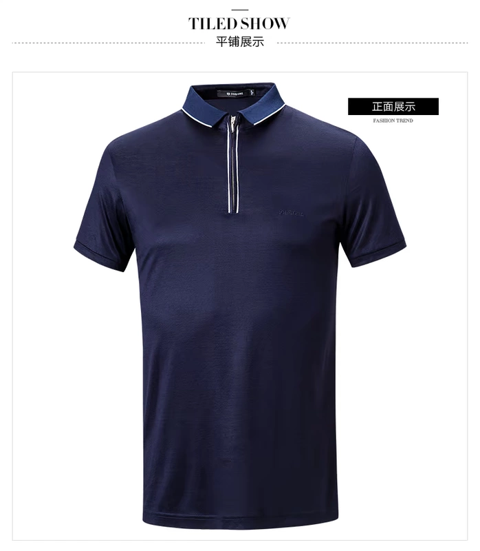 Chín động vật chăn nuôi áo thun nam Quần áo nam trung niên kinh doanh bình thường cotton cổ áo dây kéo polo mùa hè áo thun màu rắn - Áo phông ngắn Áo phông nam hàng hiệu