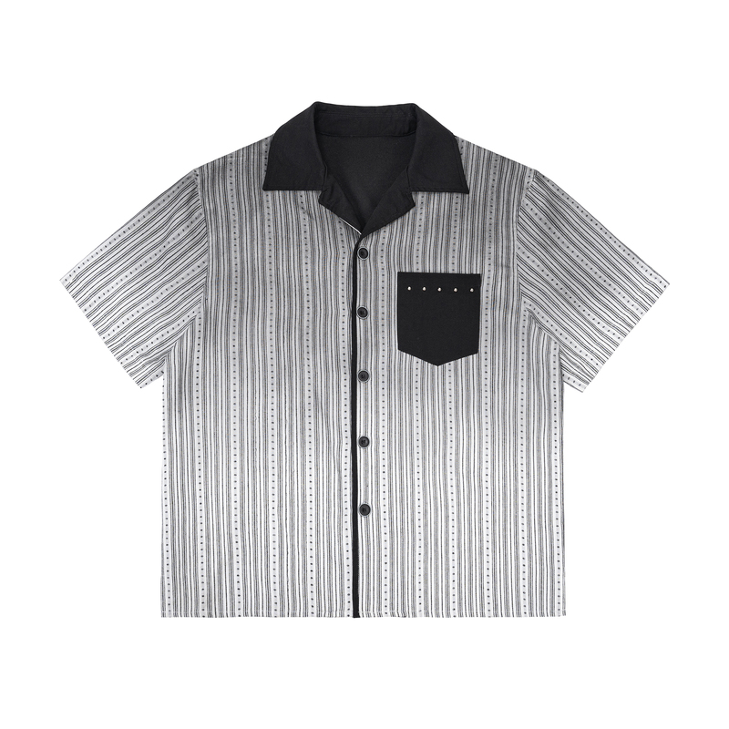 Esaias Saiya's "Roman Column" Studded, Distressed, Washed, Patchwork Polka Dot Striped Shirt