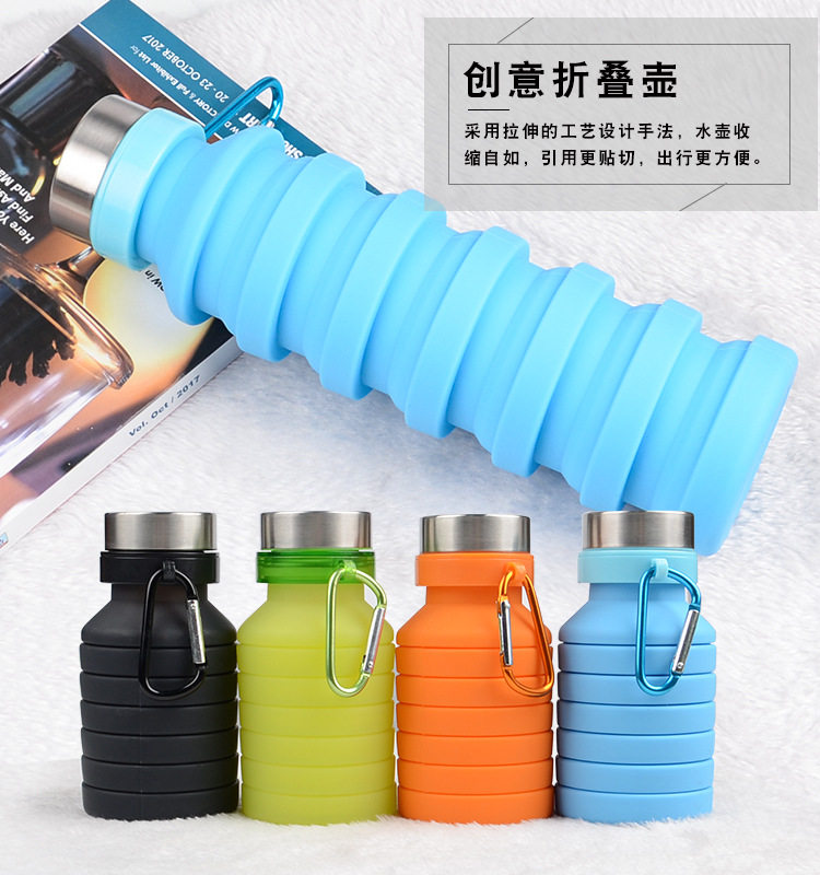 Large Capacity Outdoor Sports Water Cup 550ml Mountaineering Travel Kettle Large Number Fitness Exercise Silica Gel Folding Water Cup