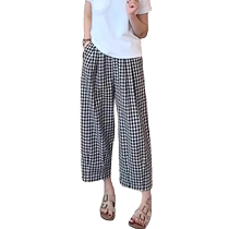 Summer plaid harem nine-point pants for women 2024 new high-waist slim casual pants small thin straight pants