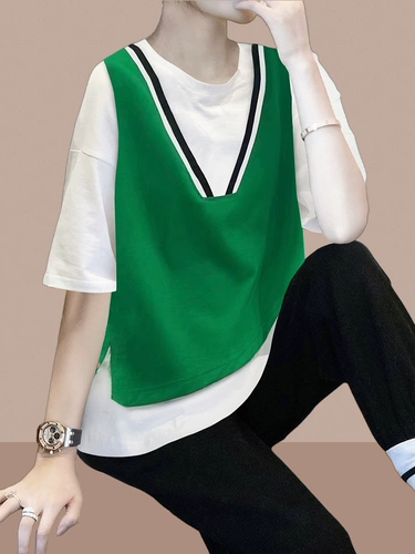 Летняя одежда, хлопковая футболка с коротким рукавом, комплект, большой размер, свободный крой