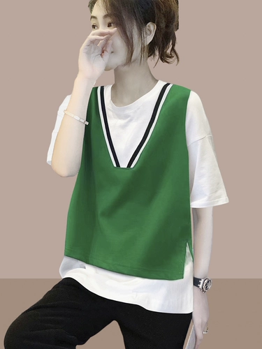 Летняя одежда, хлопковая футболка с коротким рукавом, комплект, большой размер, свободный крой