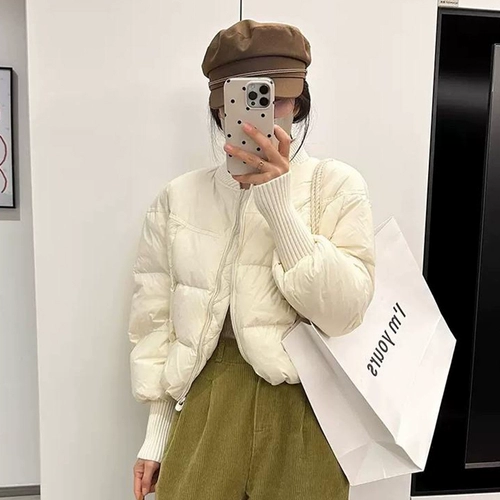 Белый зимний бейсбольный пуховик с пухом, куртка, 2025 года, свободный крой, подходит для подростков